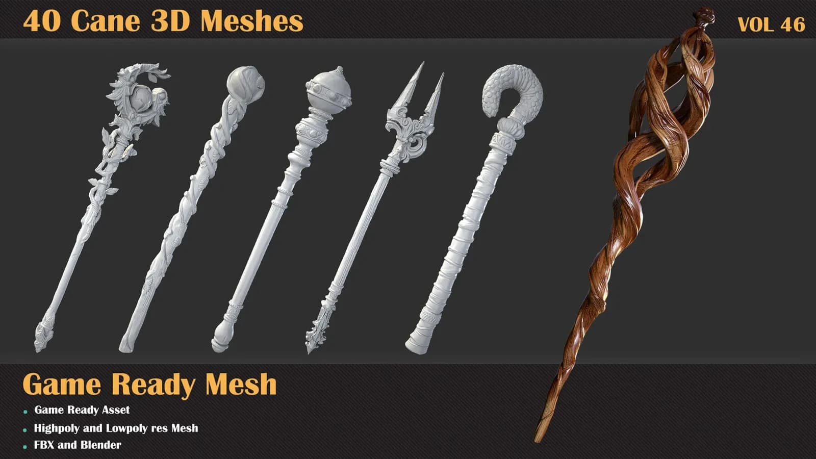 40 Cane 3D Meshes — VOL 46