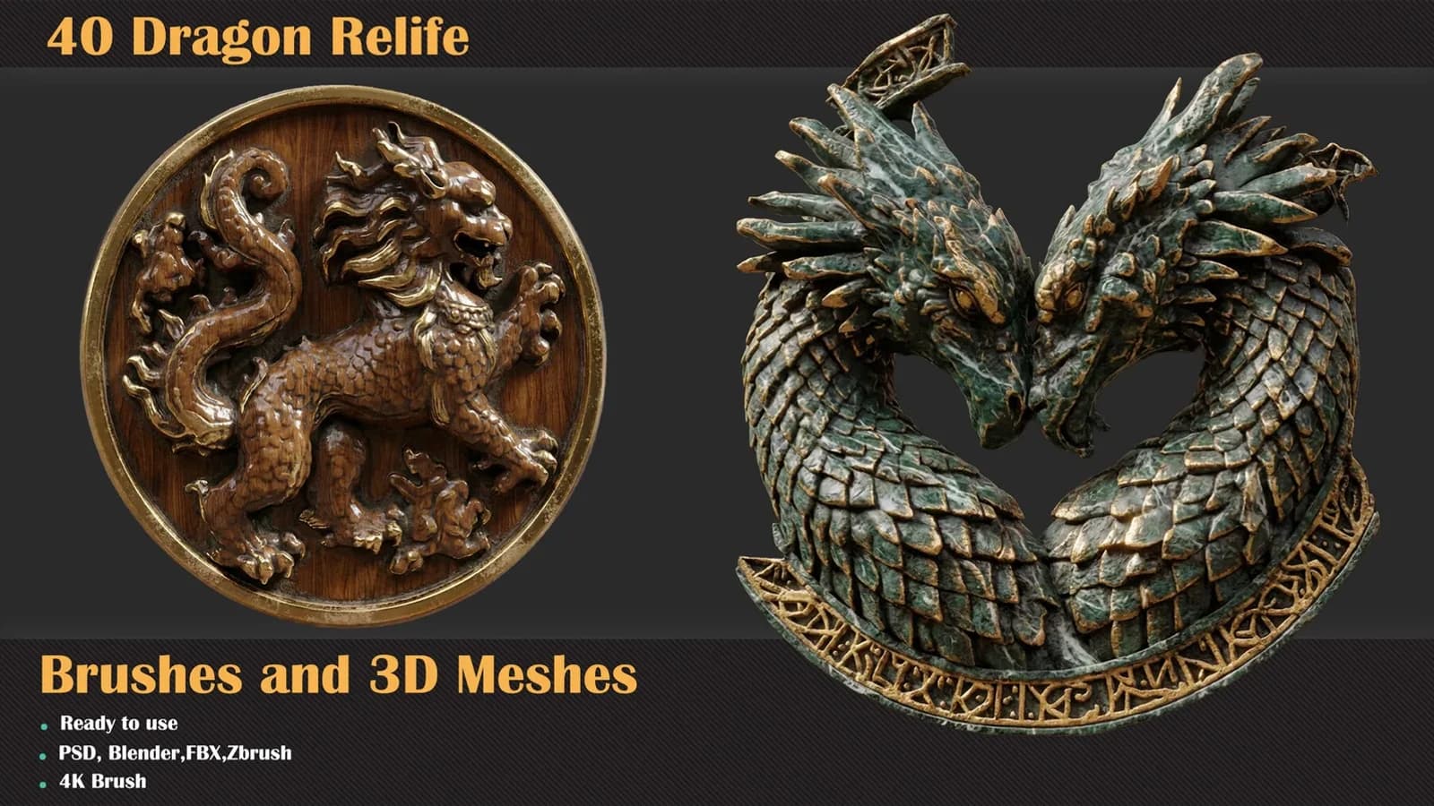 40 Dragon Relief Brushes & 3D Models — preview 2