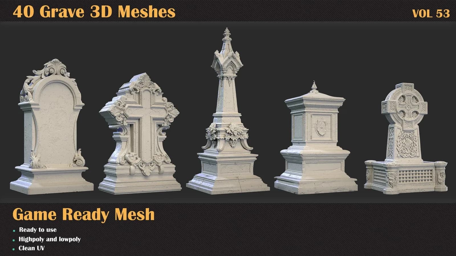 40 Grave 3D Meshes — VOL 53 — preview 6