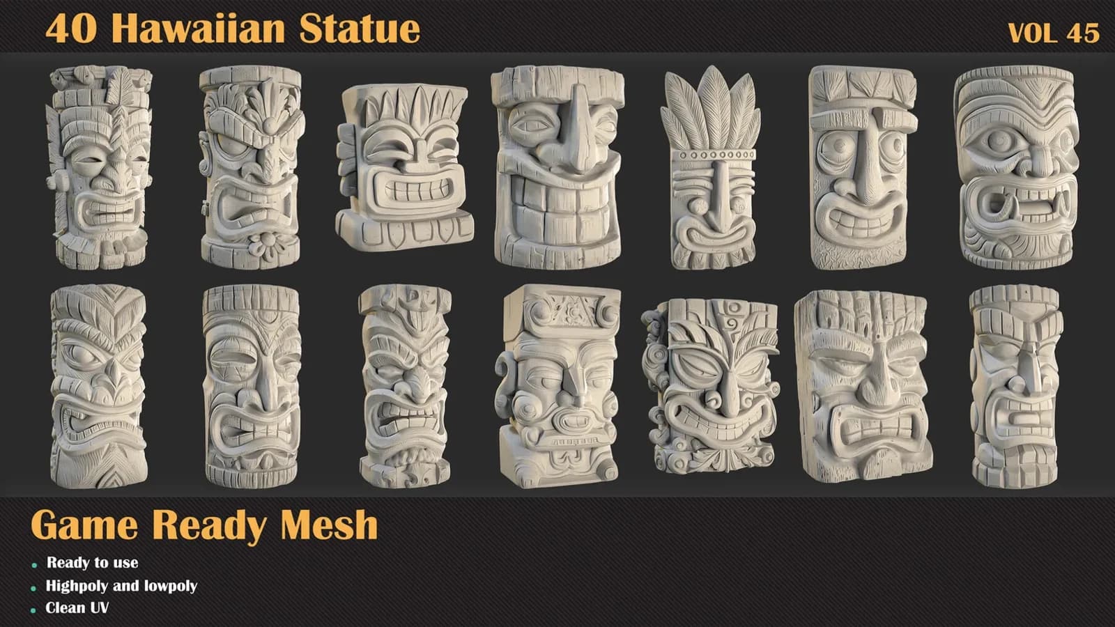40 Hawaiian Statue 3D Meshes — VOL 45 — preview 5
