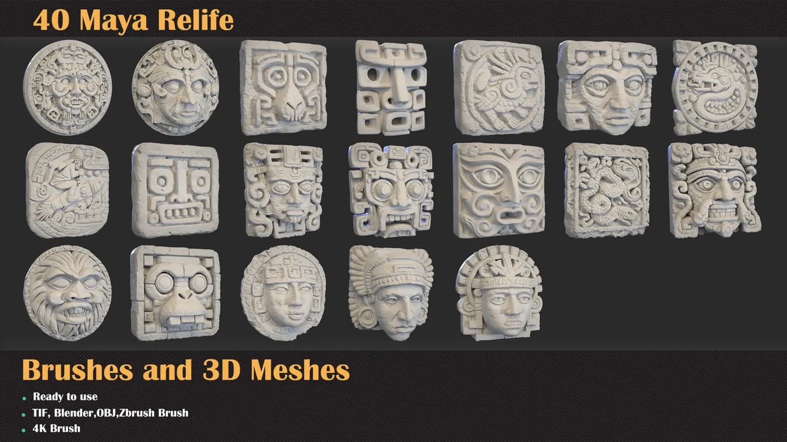 40 Maya Relief Brushes & 3D Meshes — preview 4