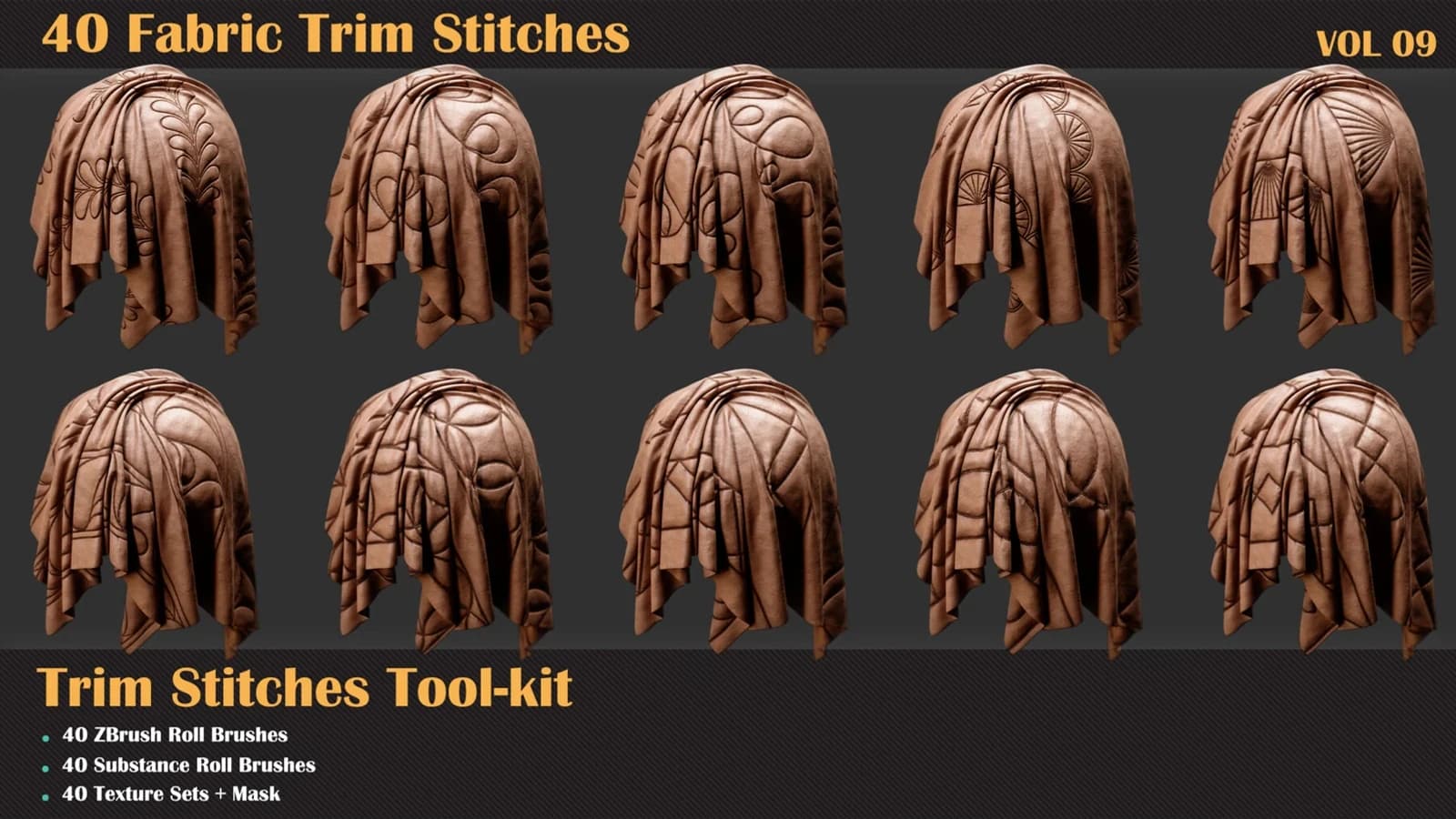 40 Stitches Trim Tool - Substance and ZBrush Roll Brush — VOL 09 — preview 5