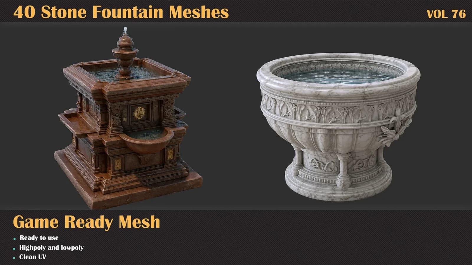 40 Stone Fountain 3D Meshes — VOL 76 — preview 3