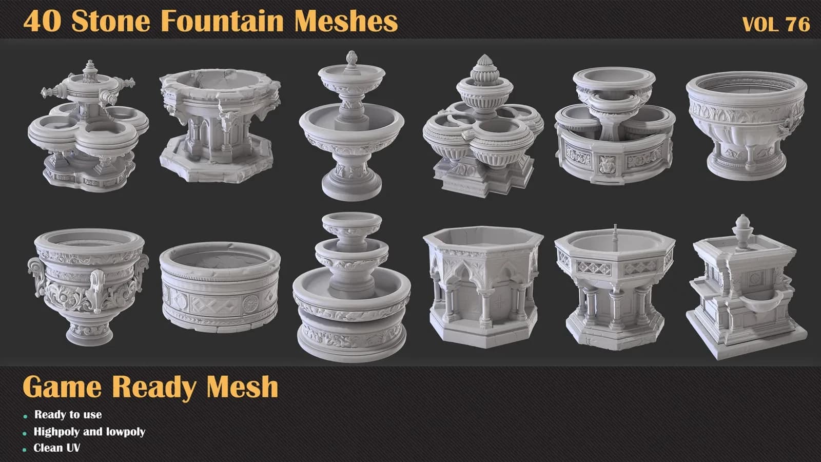 40 Stone Fountain 3D Meshes — VOL 76 — preview 5