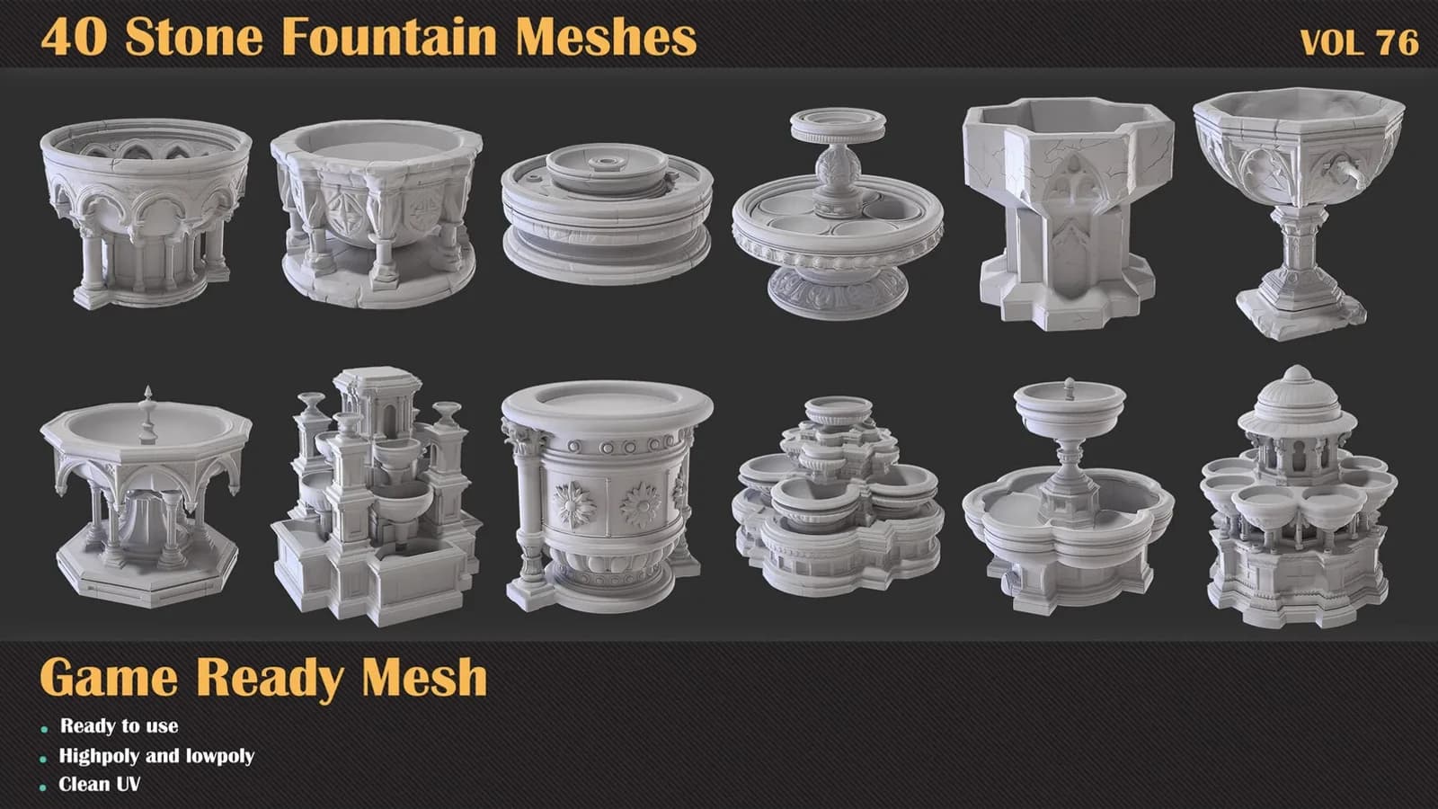 40 Stone Fountain 3D Meshes — VOL 76 — preview 6