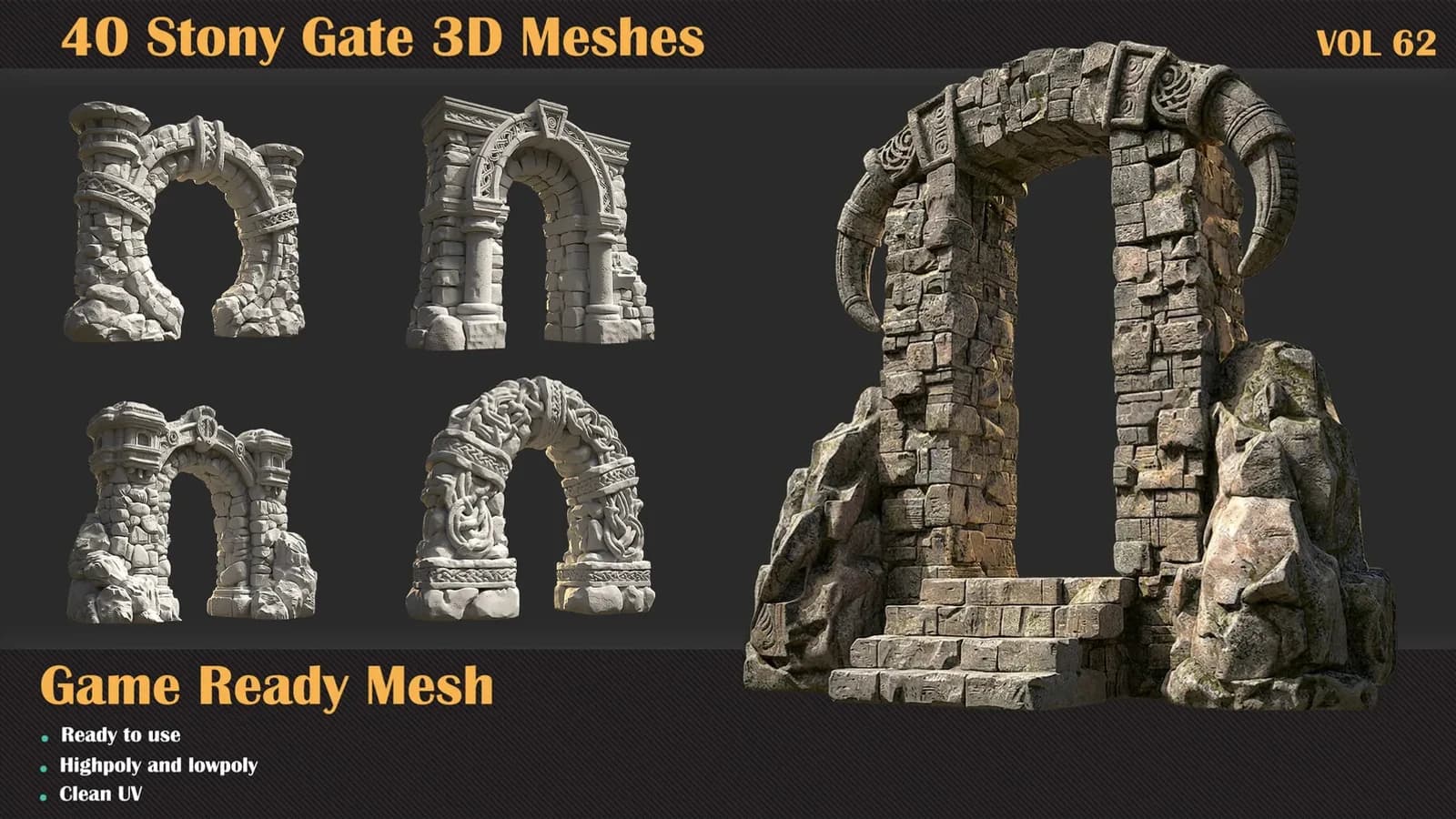 40 Stony Gate 3D Meshes — VOL 62