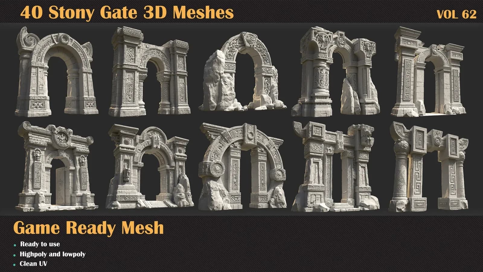 40 Stony Gate 3D Meshes — VOL 62 — preview 3