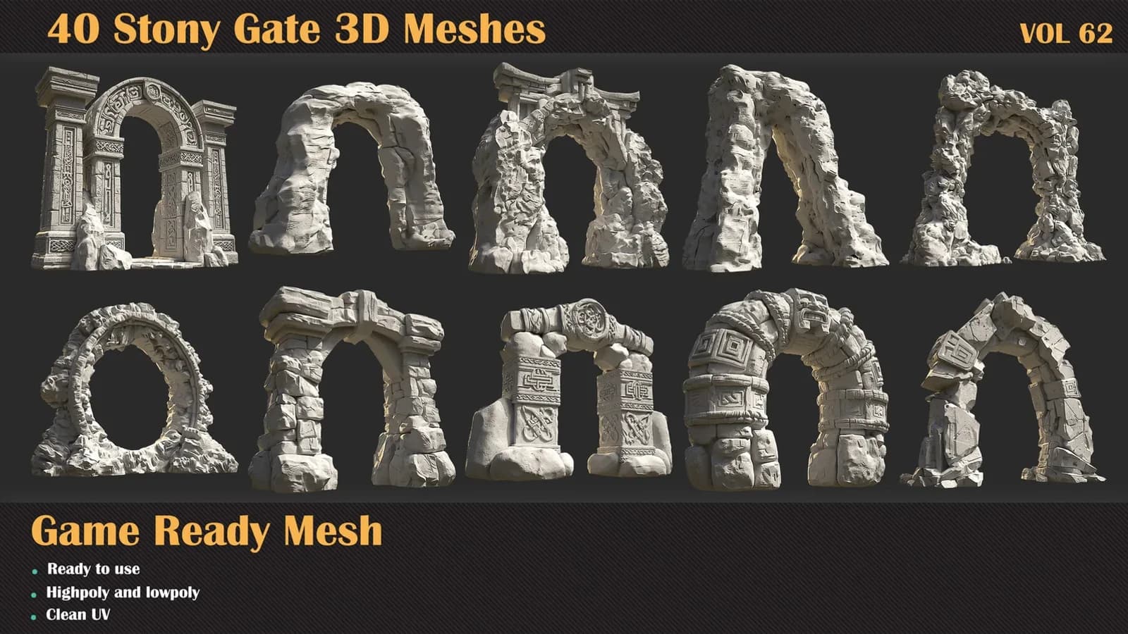 40 Stony Gate 3D Meshes — VOL 62 — preview 5