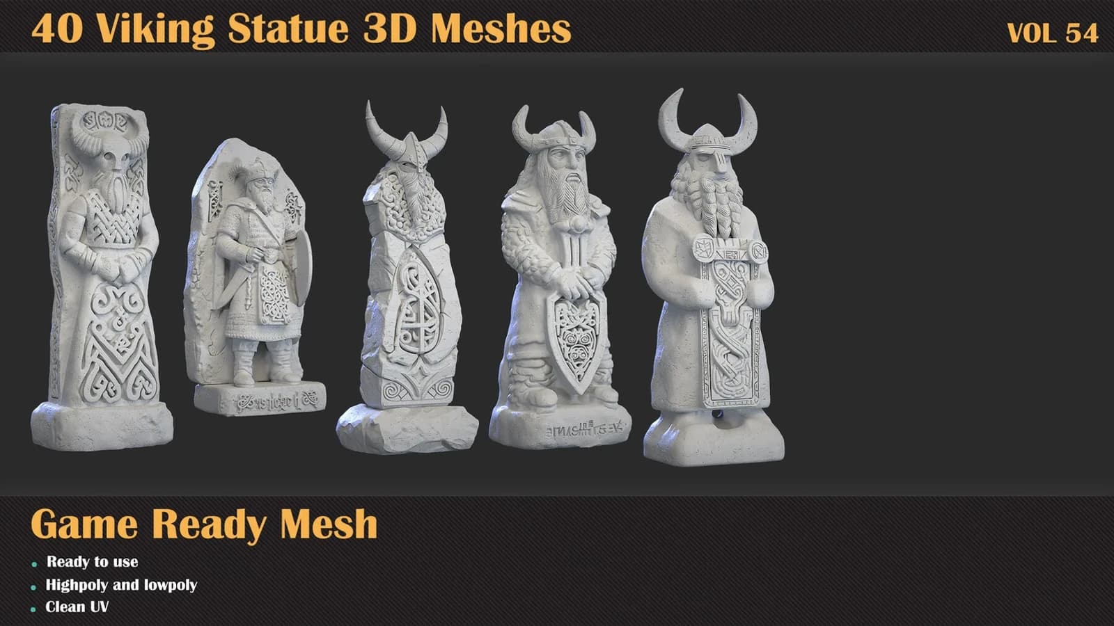 40 Viking Statue 3D Meshes — VOL 54 — preview 9