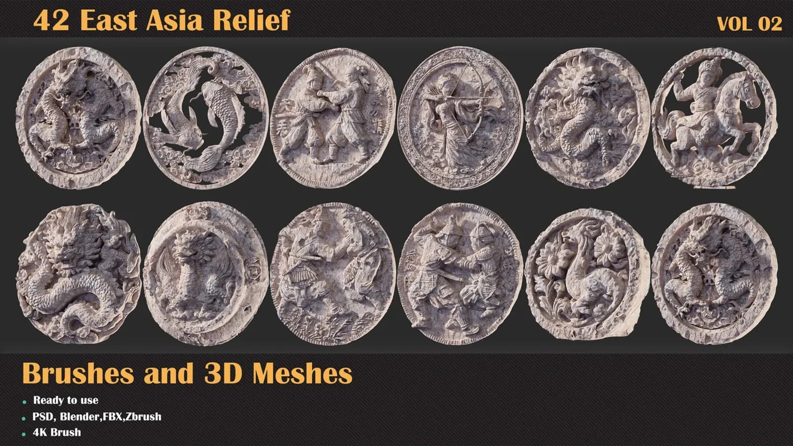 42 East Asia Relief Brushes & 3D Meshes — VOL 02 — preview 4