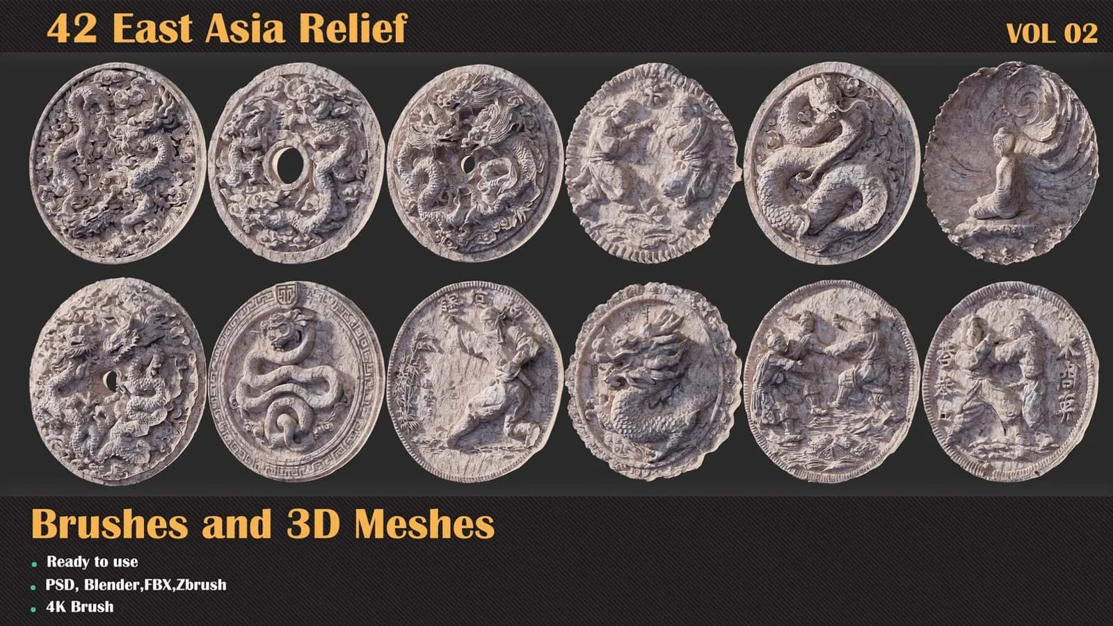 42 East Asia Relief Brushes & 3D Meshes — VOL 02 — preview 5