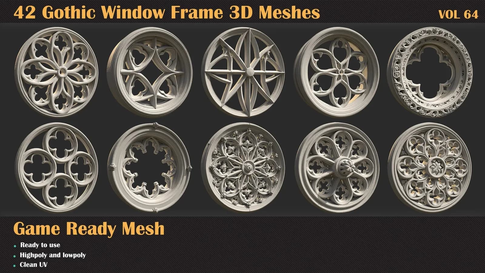 42 Gothic Window Frame 3D Meshes — VOL 64 — preview 5