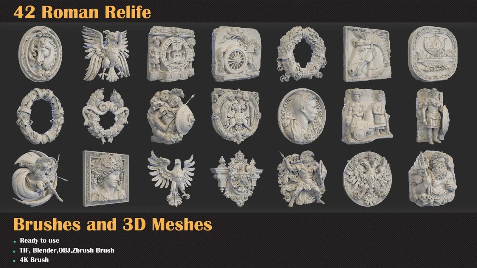42 Roman Relief Brushes & 3D Meshes — preview 4