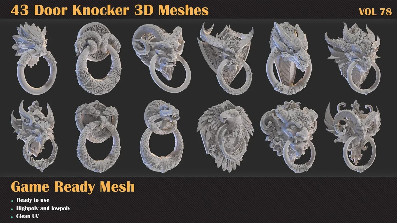 43 Door Knocker 3D Meshes — VOL 78 — preview 4