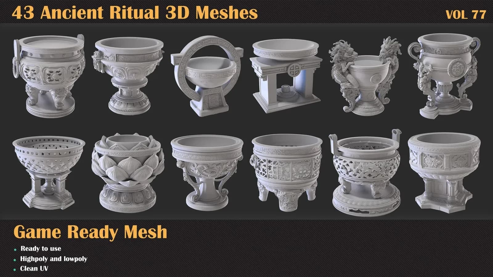 43 Ritual Braziers 3D Meshes — VOL 77 — preview 6
