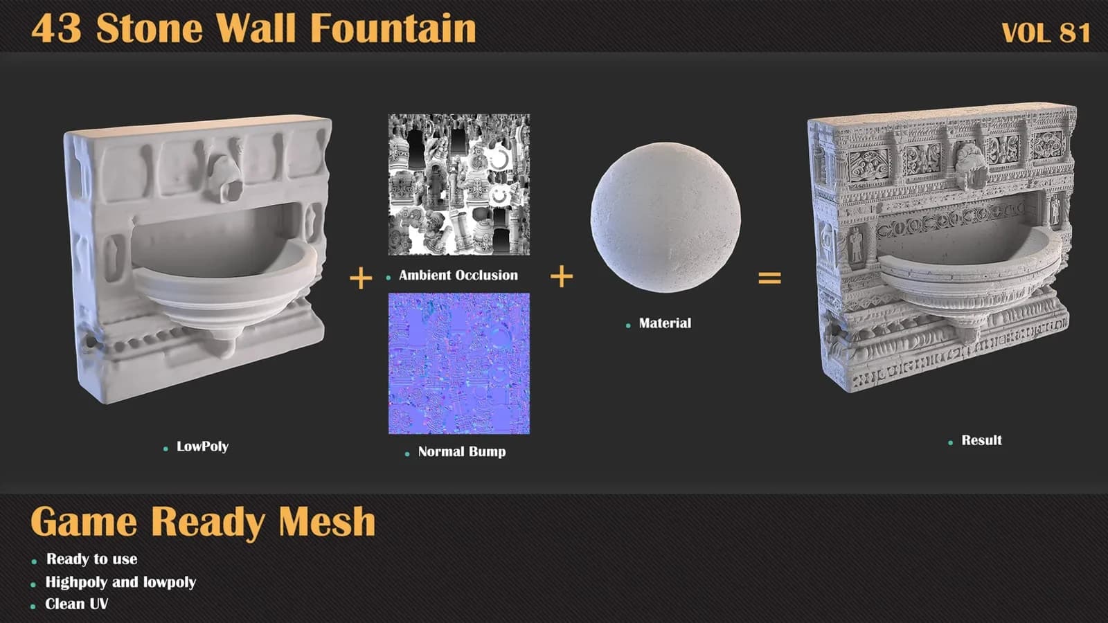 43 Stone Wall Fountain 3D Meshes — VOL 81 — preview 3