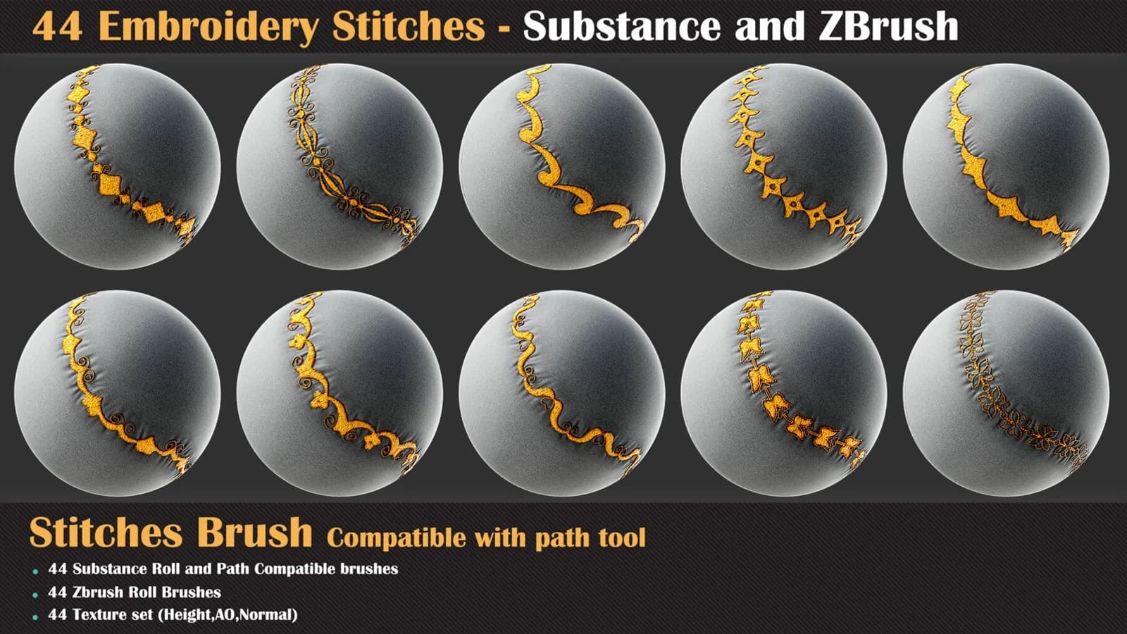 44 Embroidery Stitches - Brush for Substance and ZBrush — preview 4