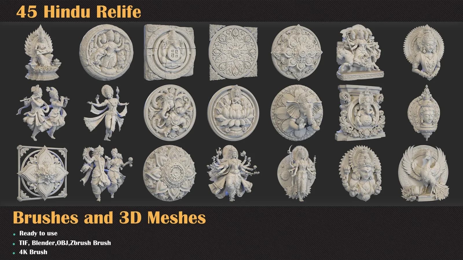 45 Hindu Relief Brushes & 3D Meshes — preview 4
