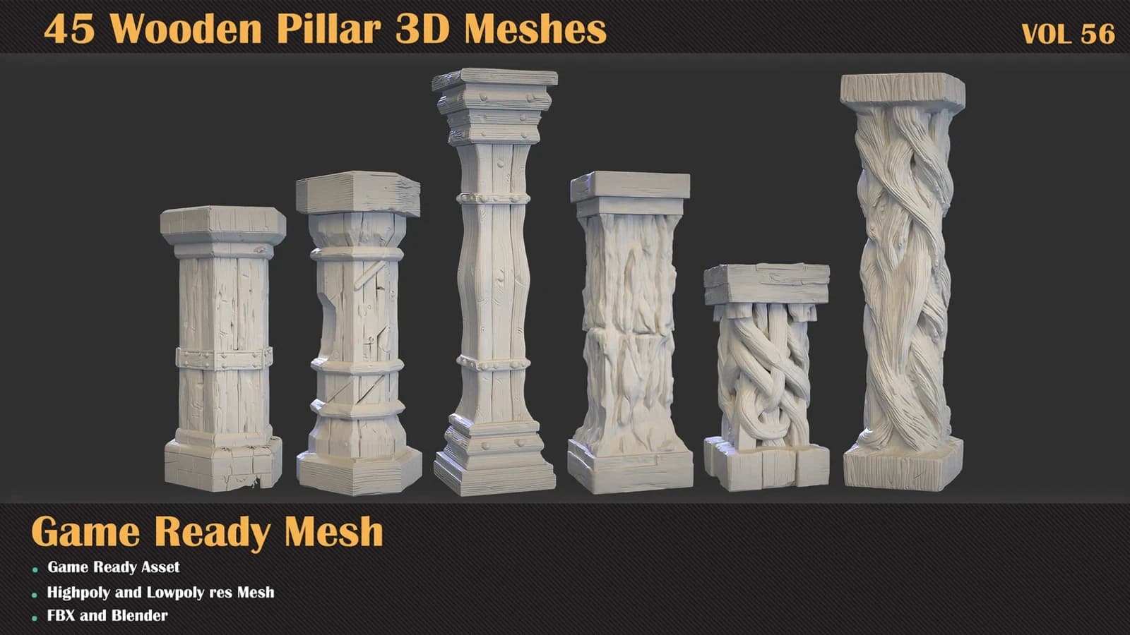 45 Wooden Pillar 3D Meshes — VOL 56 — preview 10
