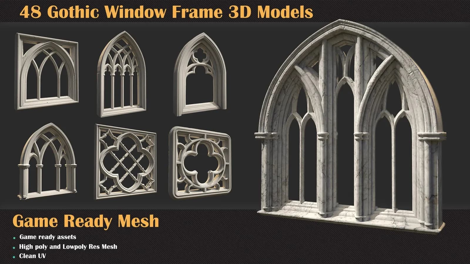 48 Gothic Window Frame 3D Models — VOL 63