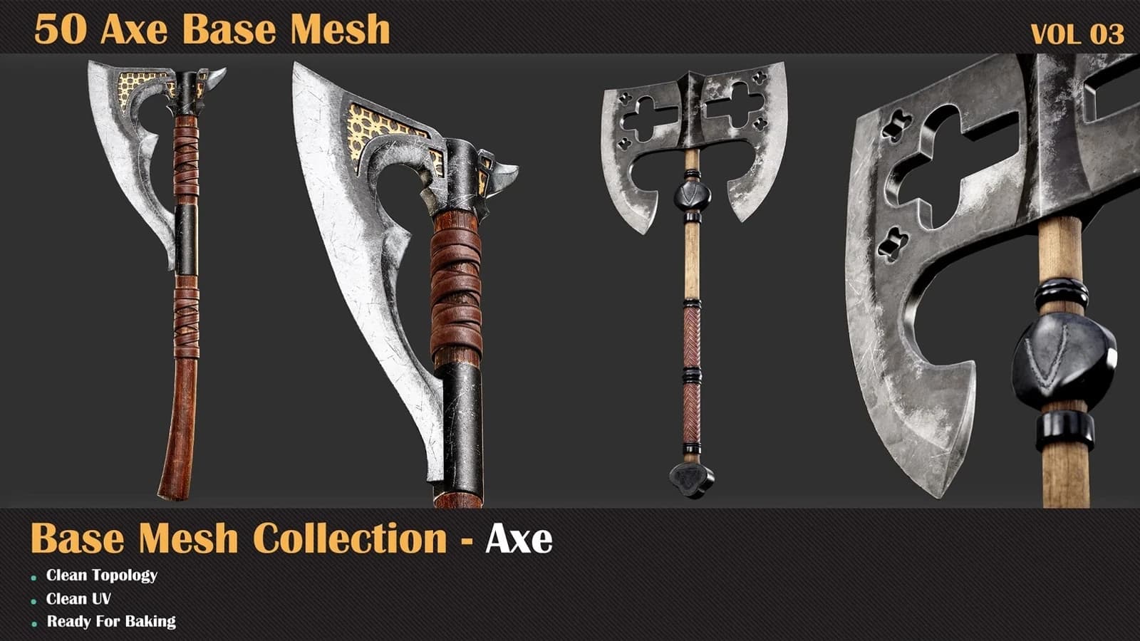 50 Axe Base Mesh — VOL 04 ( Game Ready ) — preview 3