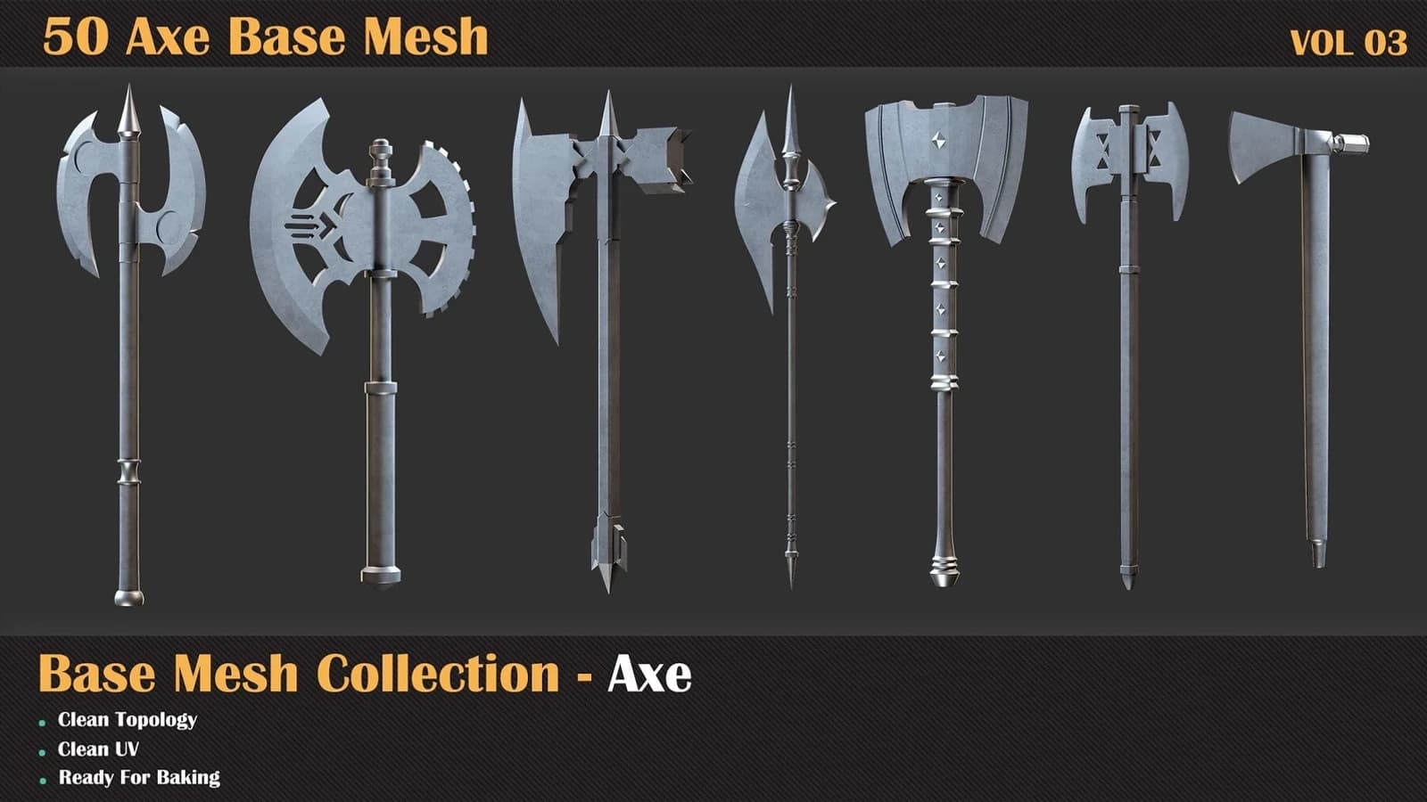 50 Axe Base Mesh — VOL 04 ( Game Ready ) — preview 9