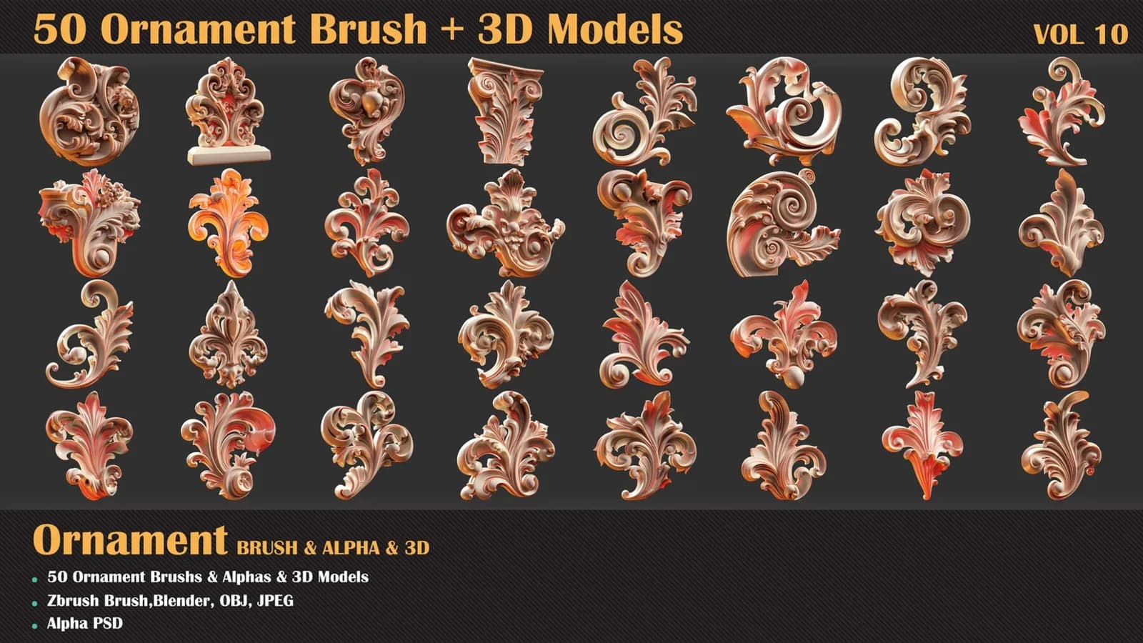 50 Ornament Brush and 3D Models — VOL 10 — preview 3