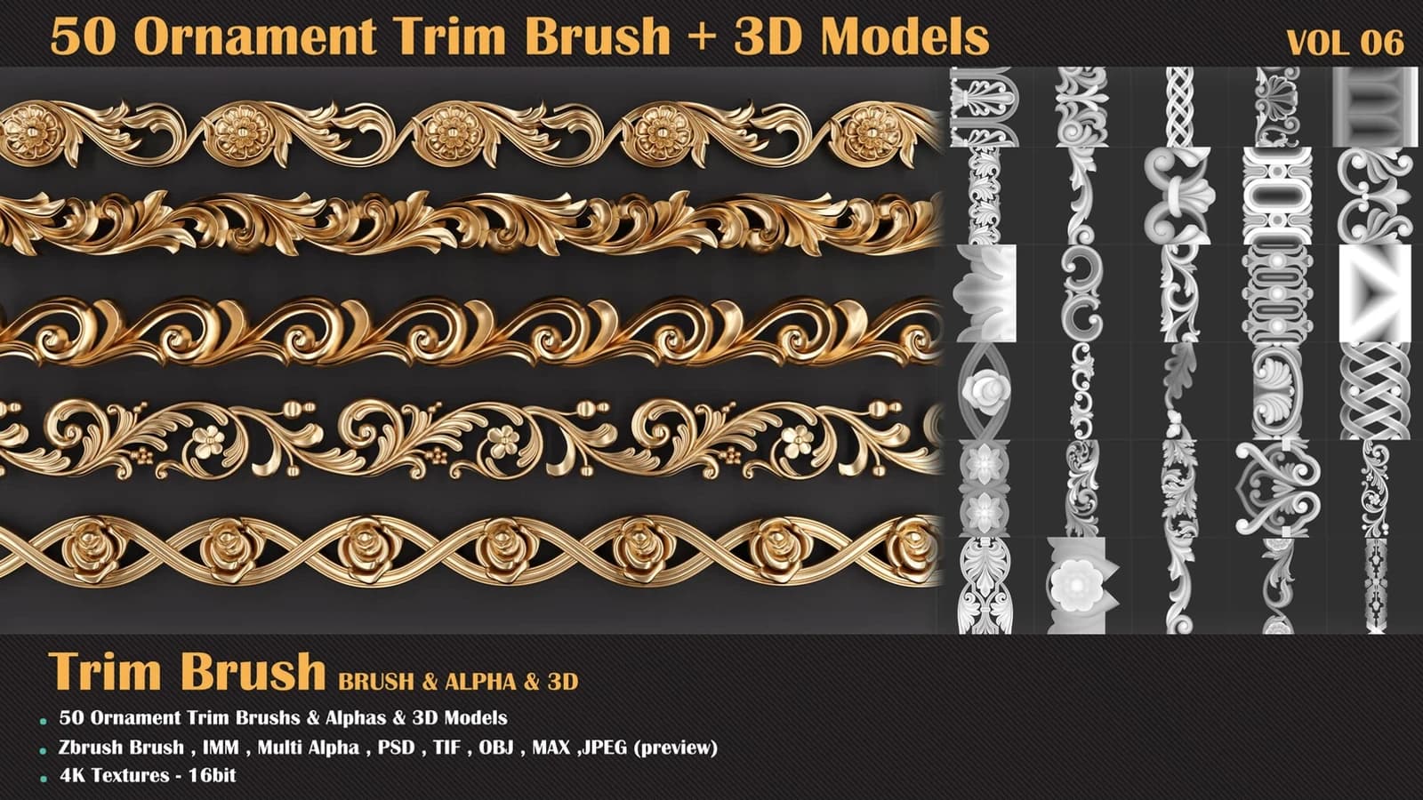50 Ornament Trim Brush + 3DModel — VOL 08