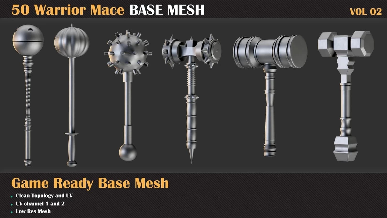 50 Warrior Mace Base Mesh — VOL 02 ( Game Ready ) — preview 6