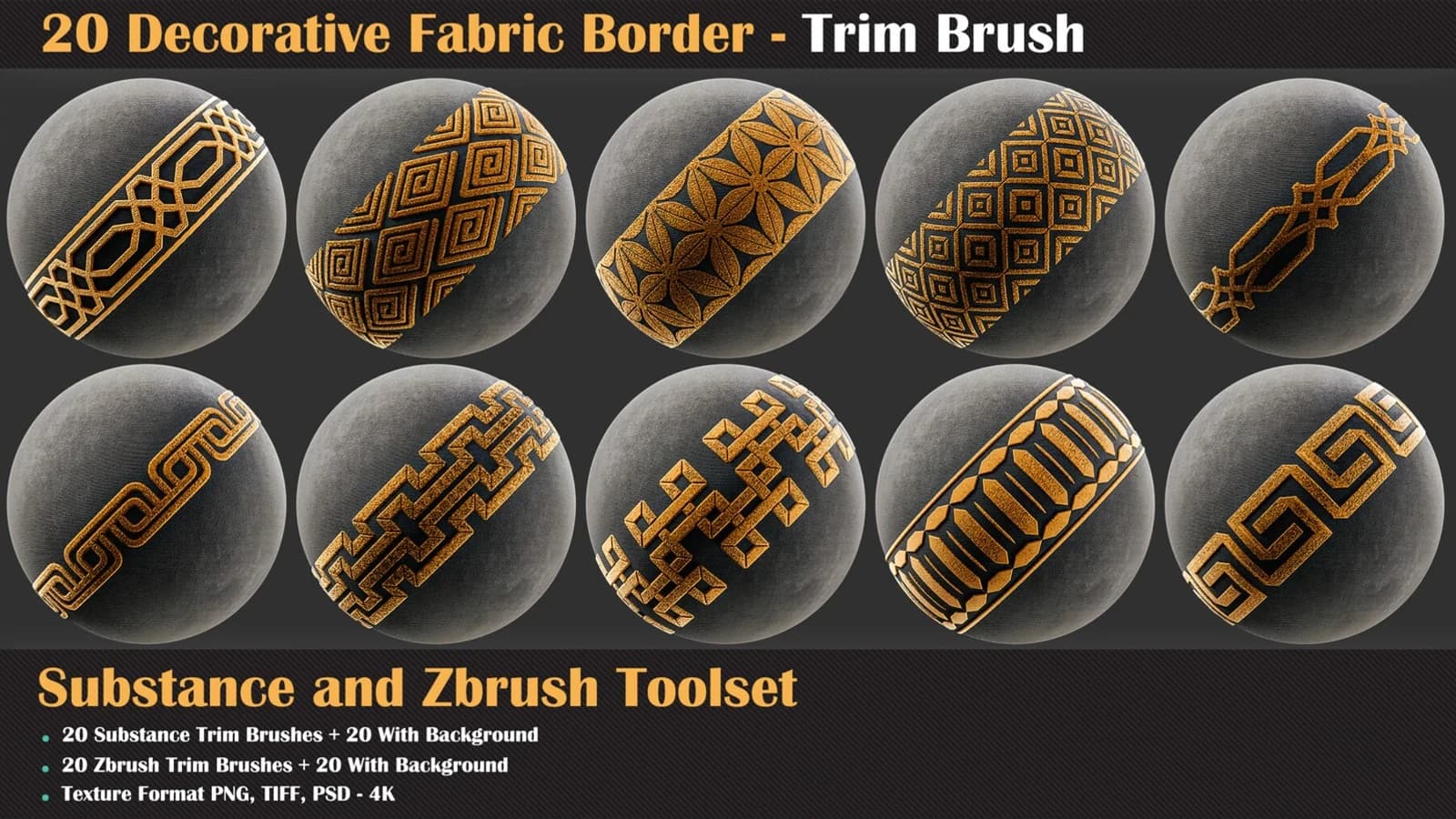 Decorative Fabric Border - Trim Brush for Substance and ZBrush — preview 4