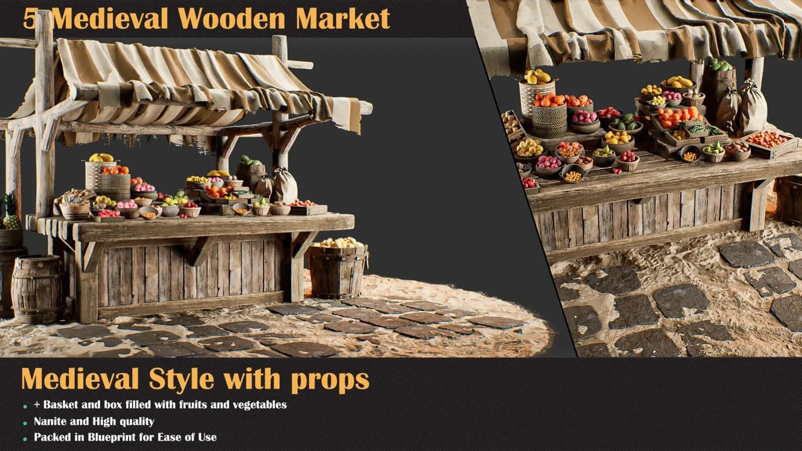 Medieval Wooden Market Pack – Full Set with Props — preview 5