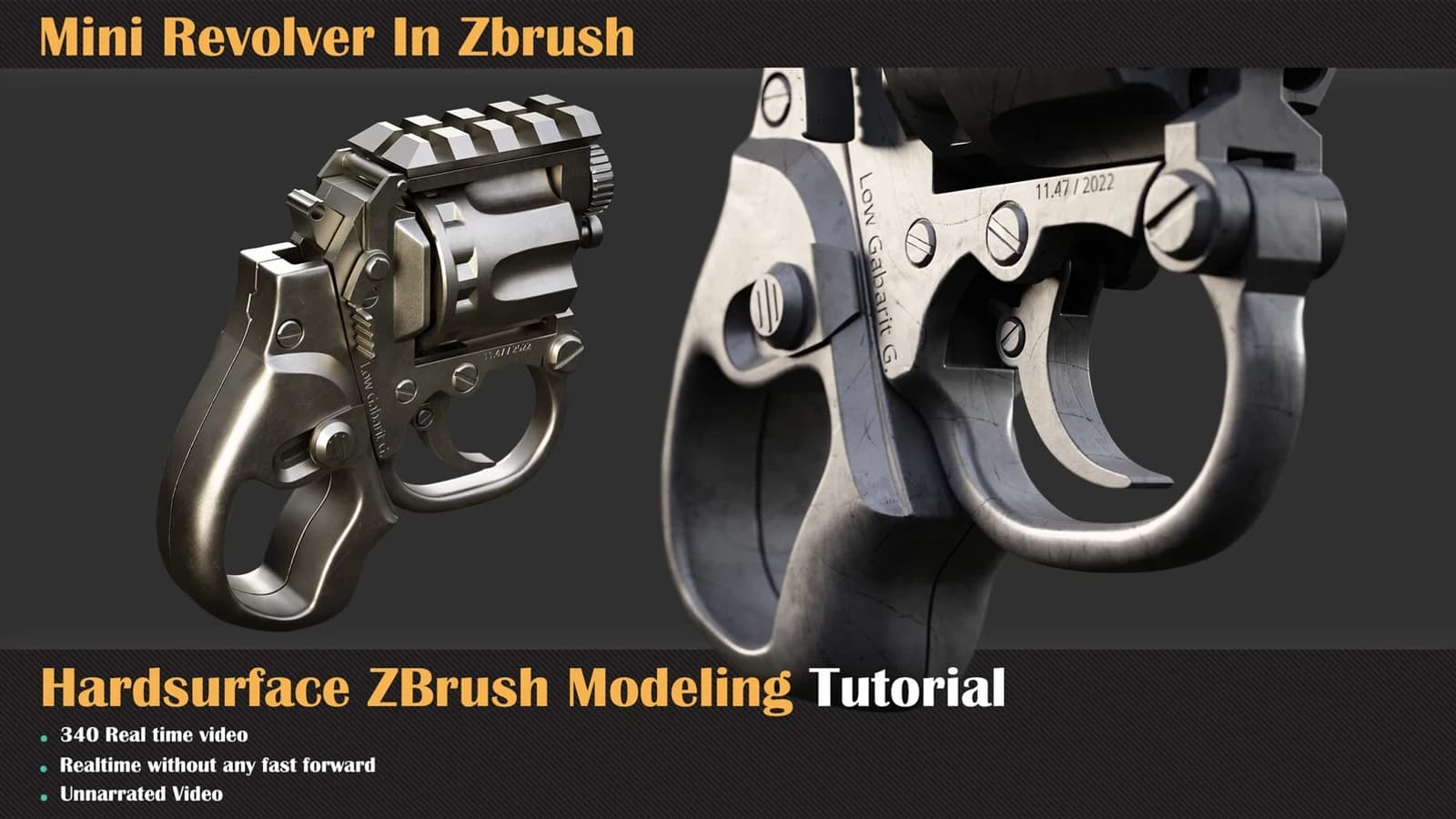 Mini Revolver Hardsurface ZBrush Modeling Tutorial — preview 3