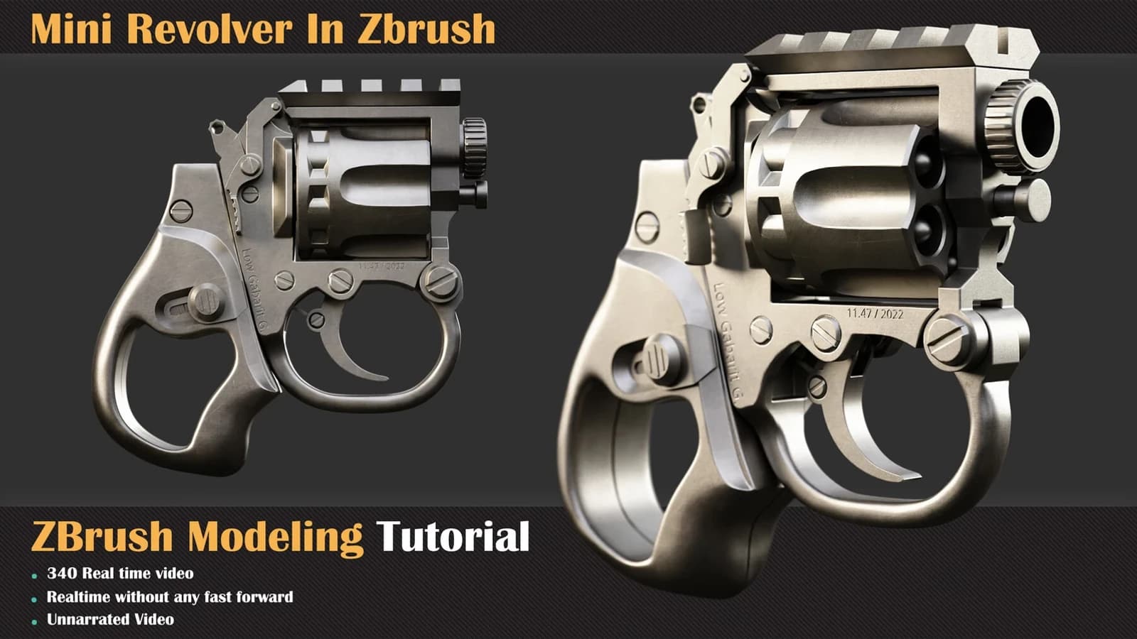 Mini Revolver Hardsurface ZBrush Modeling Tutorial — preview 4