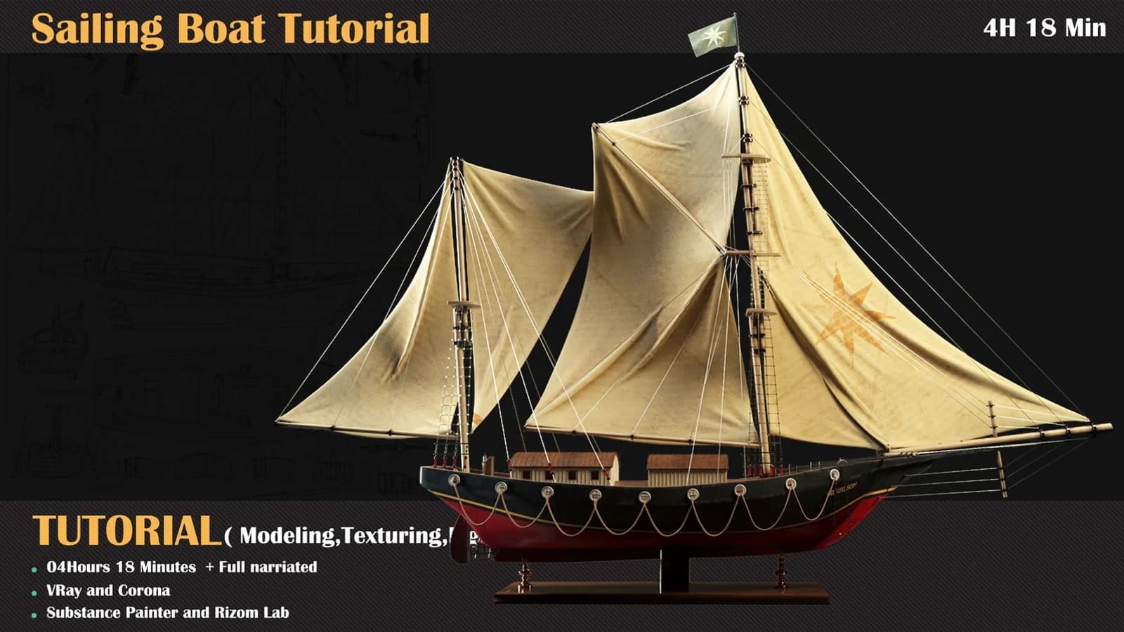 Sailing Boat Tutorial ( Modeling, Texturing, Lighting) — preview 2