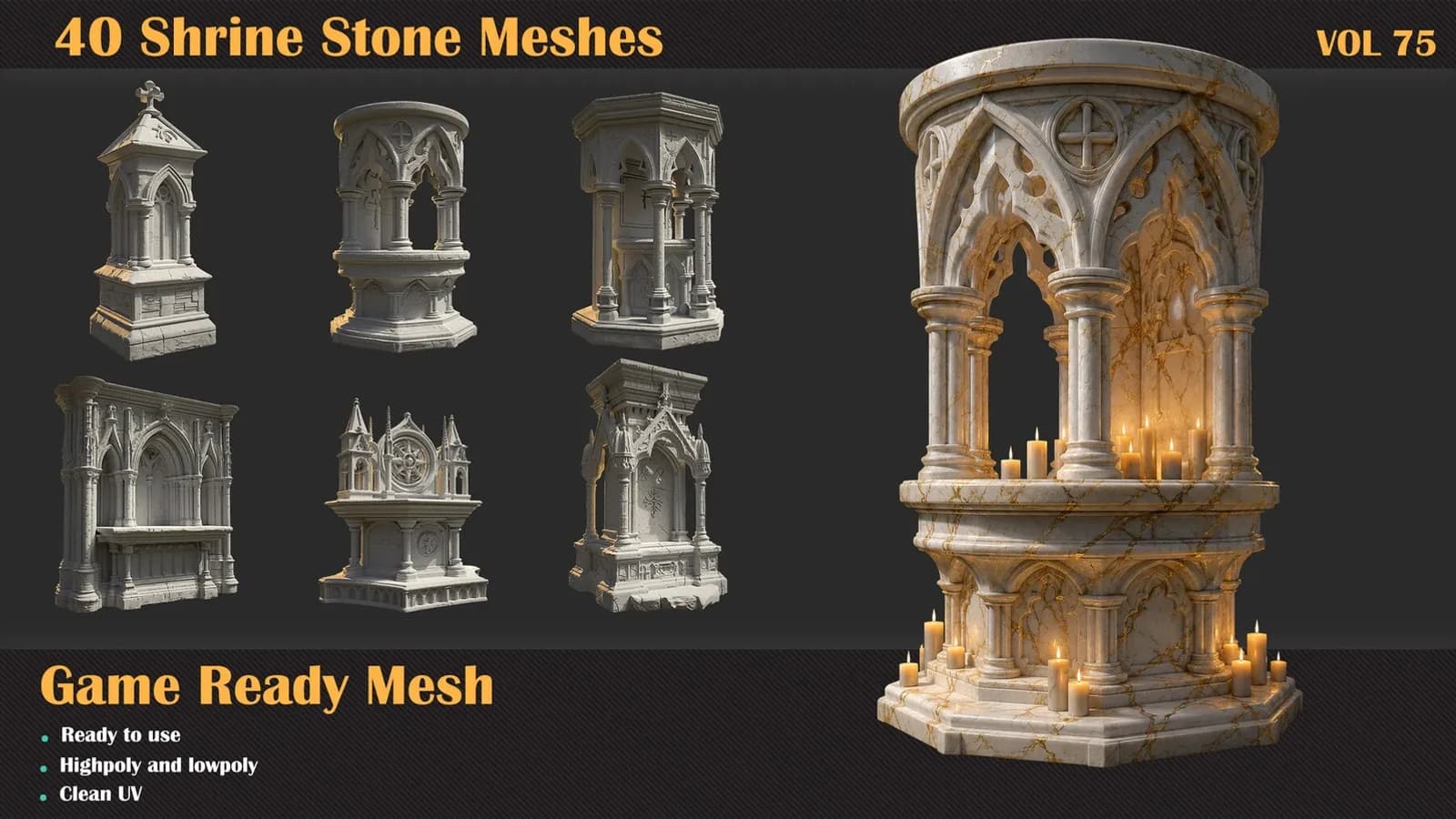 Shrine Stone 3D Meshes — VOL 75
