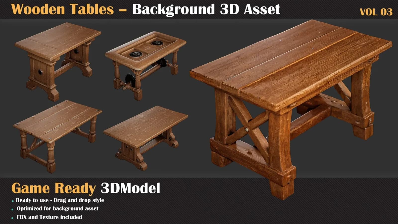 Wooden Table Background 3D Asset — VOL 03