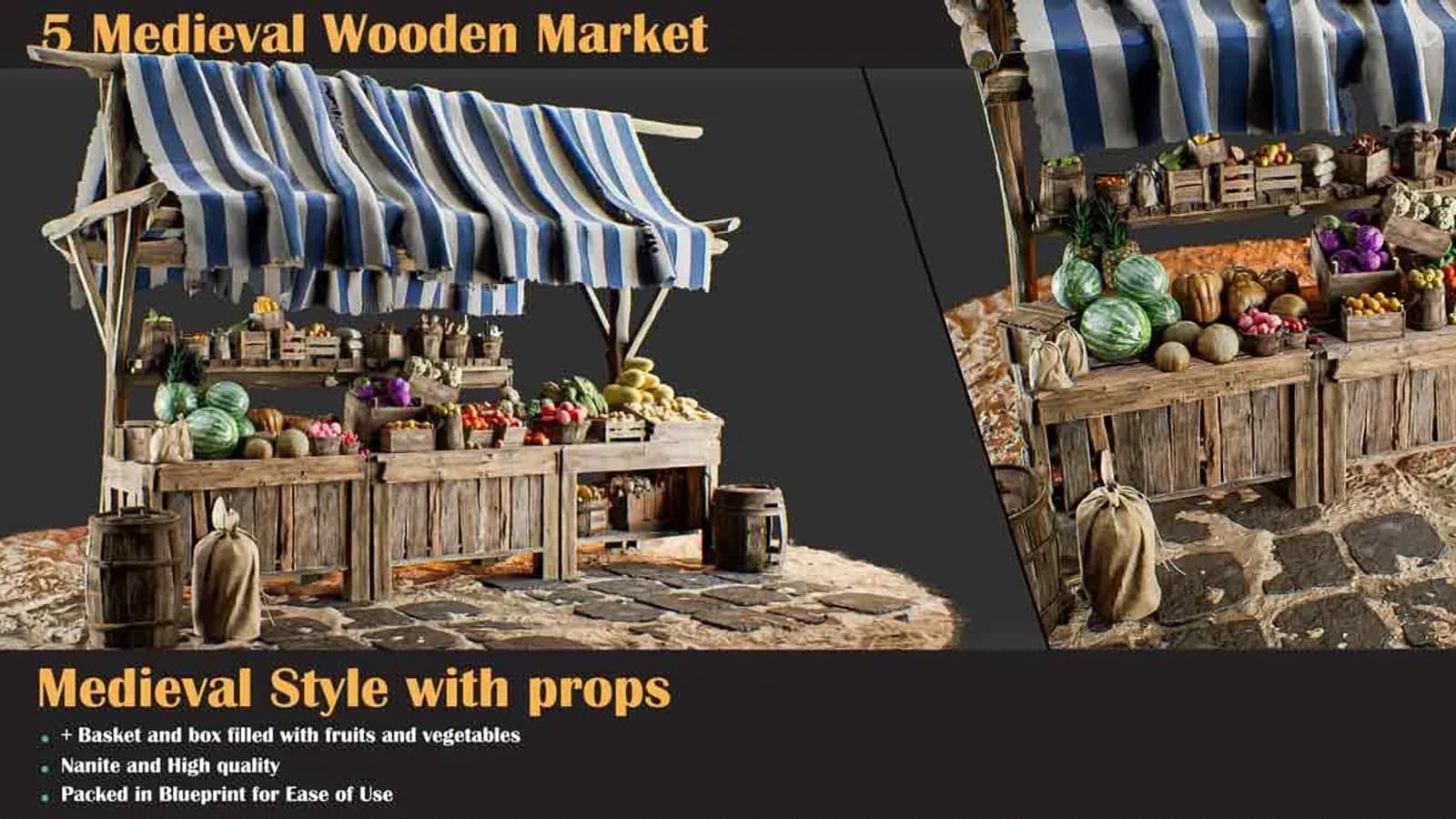Medieval Wooden Market Pack – Set 1 With Props