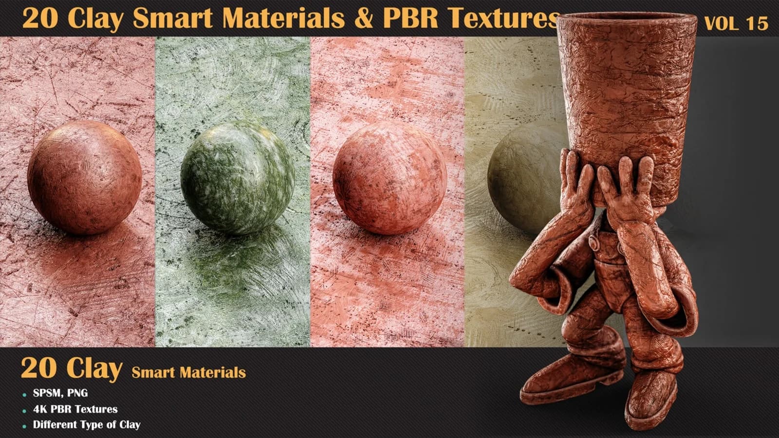 20 Clay Smart Materials & PBR Textures — VOL 15