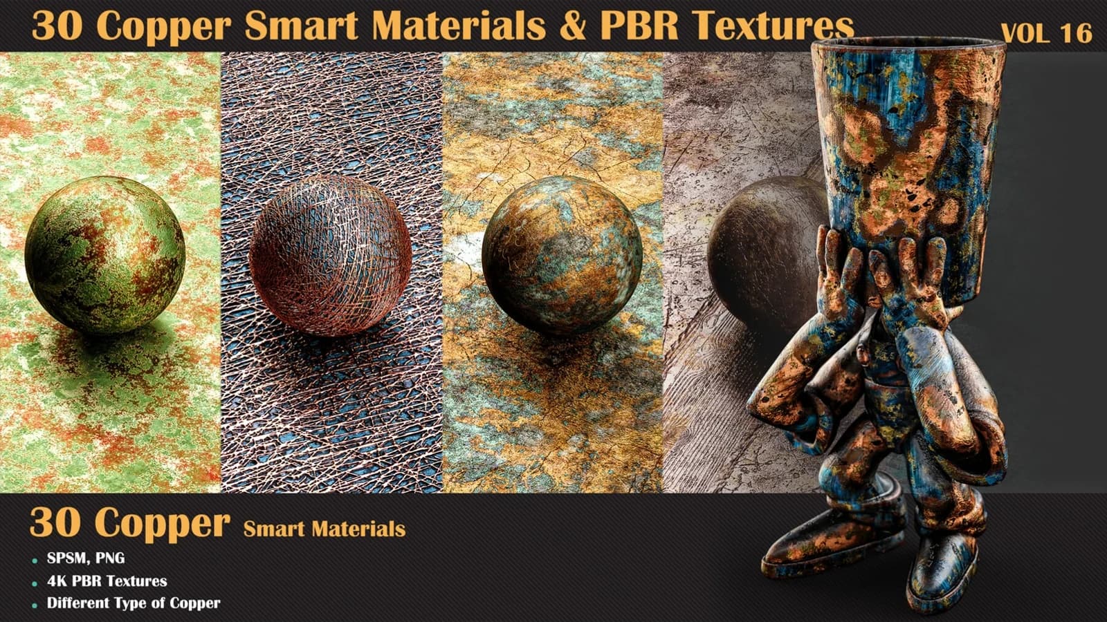 30 Copper Smart Materials & PBR Textures — VOL 16