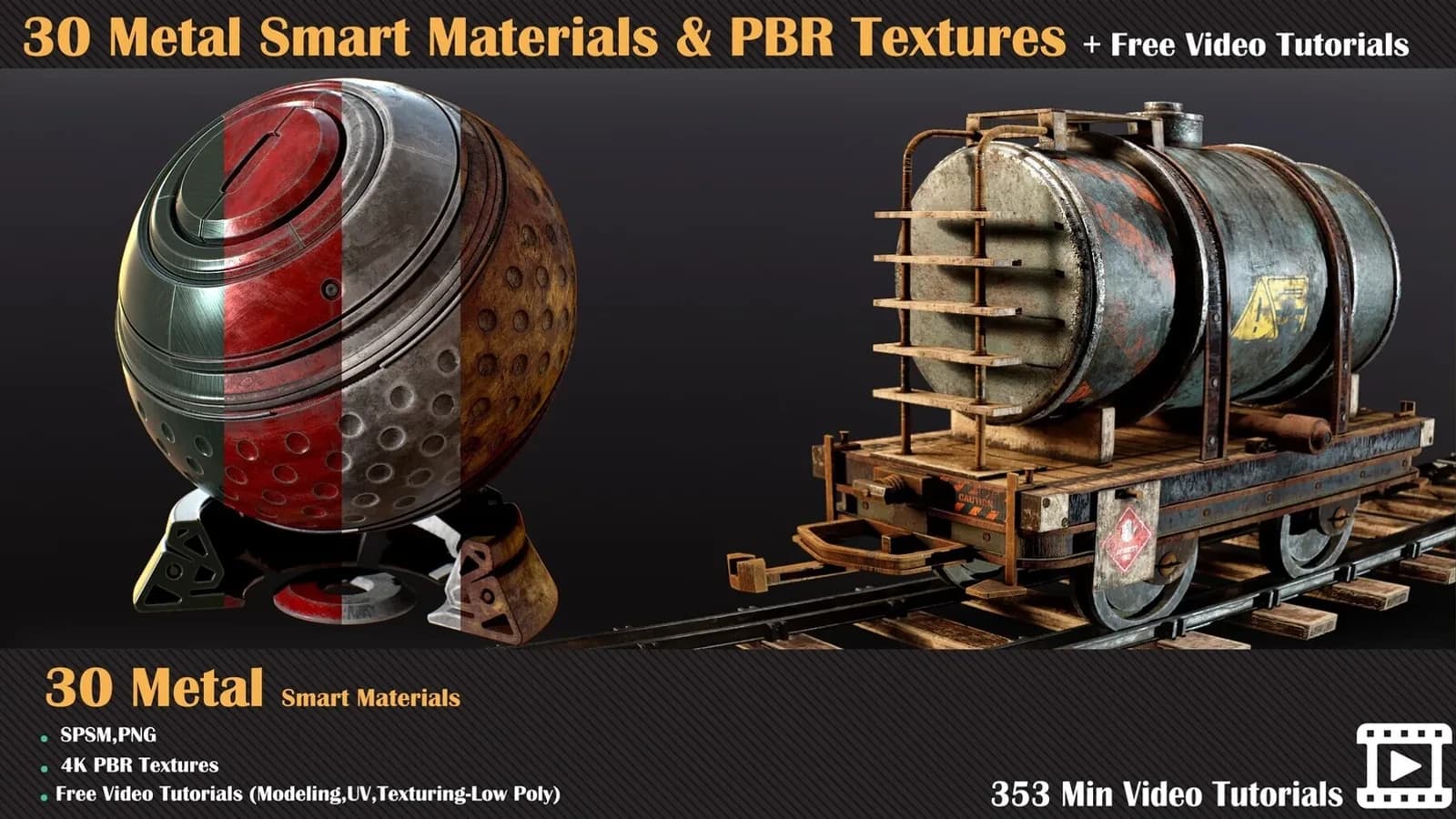 30 Metal Smart Materials + PBR Textures + Free Video Tutorials — VOL 03
