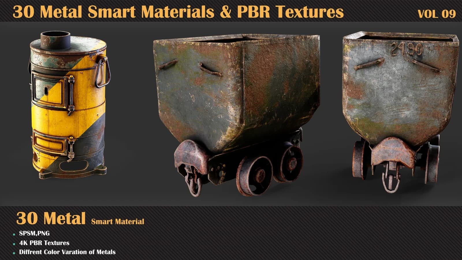 30 Metal Smart Materials & PBR Textures — VOL 09
