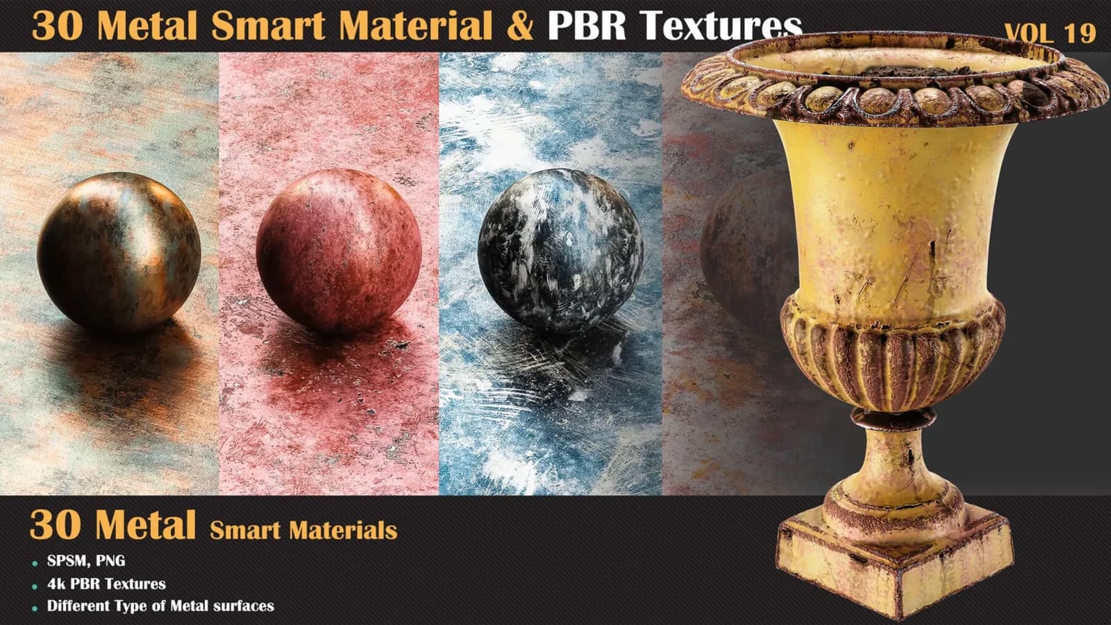 30 Metal Smart Materials & PBR Textures — VOL 19