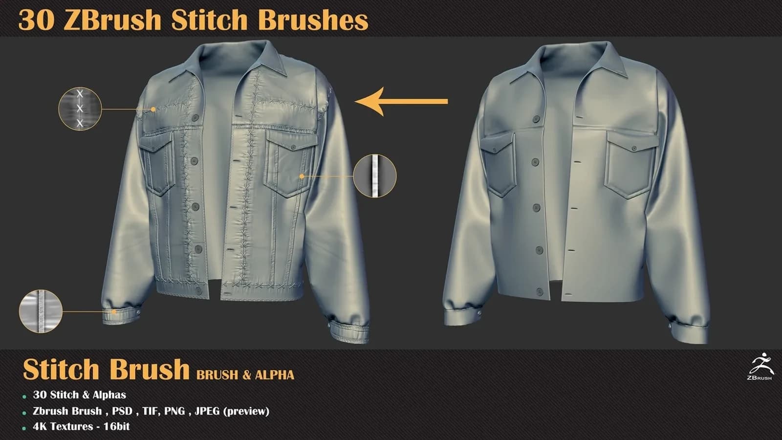30 ZBrush Stitch Brushes