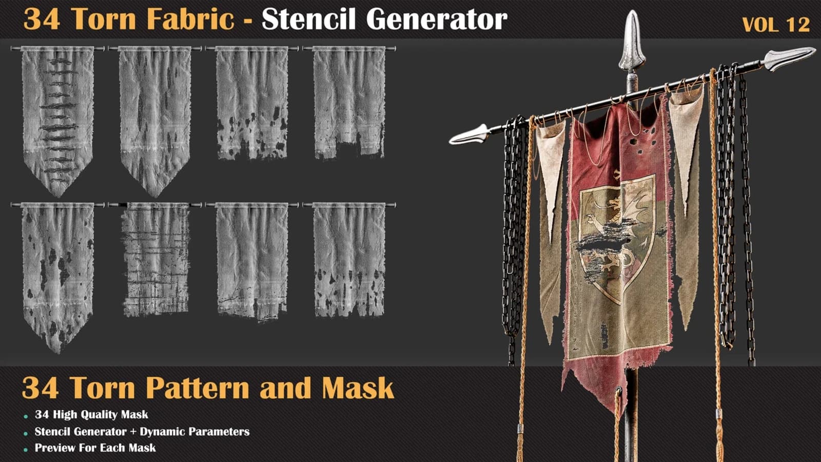 34 Torn Fabric Texture + Stencil Generator — VOL 12