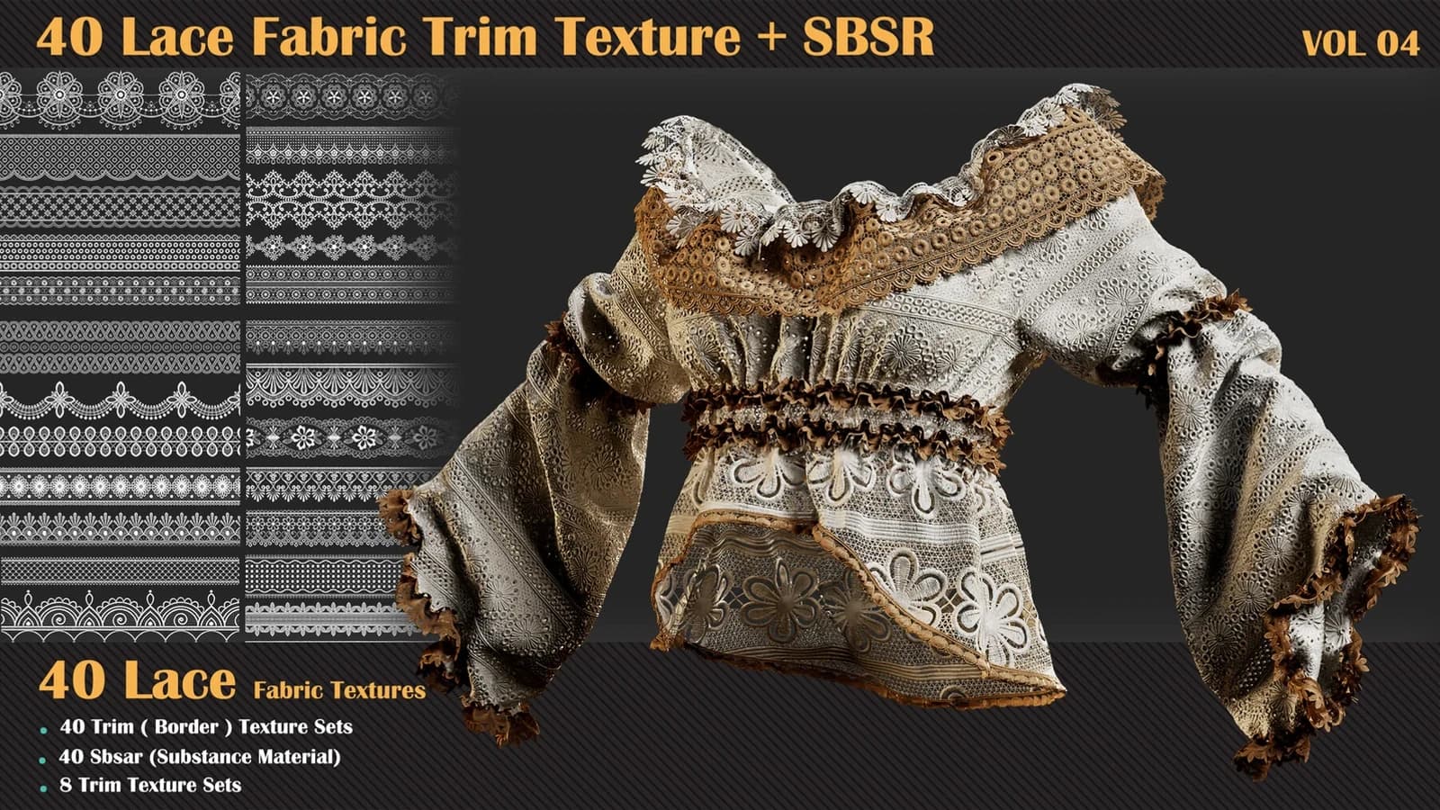 40 Lace Fabric Trim Texture + SBSR — VOL 04