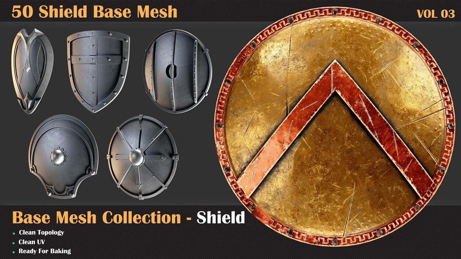 50 Shield Base Mesh — VOL 03 ( Game Ready )