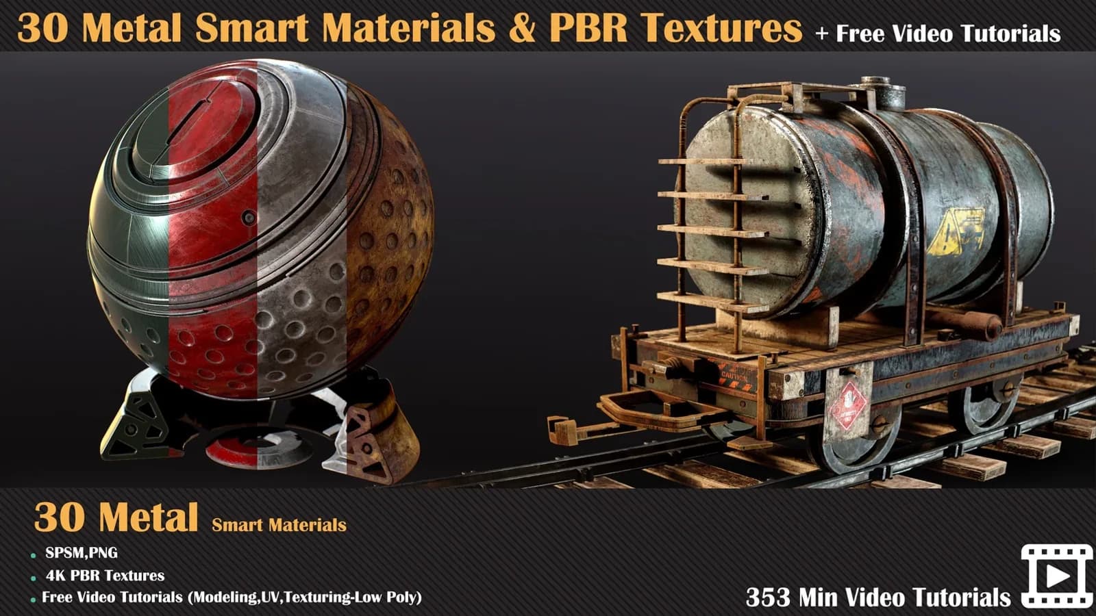 30 Metal Smart Materials + PBR Textures (Commercial Licence)
