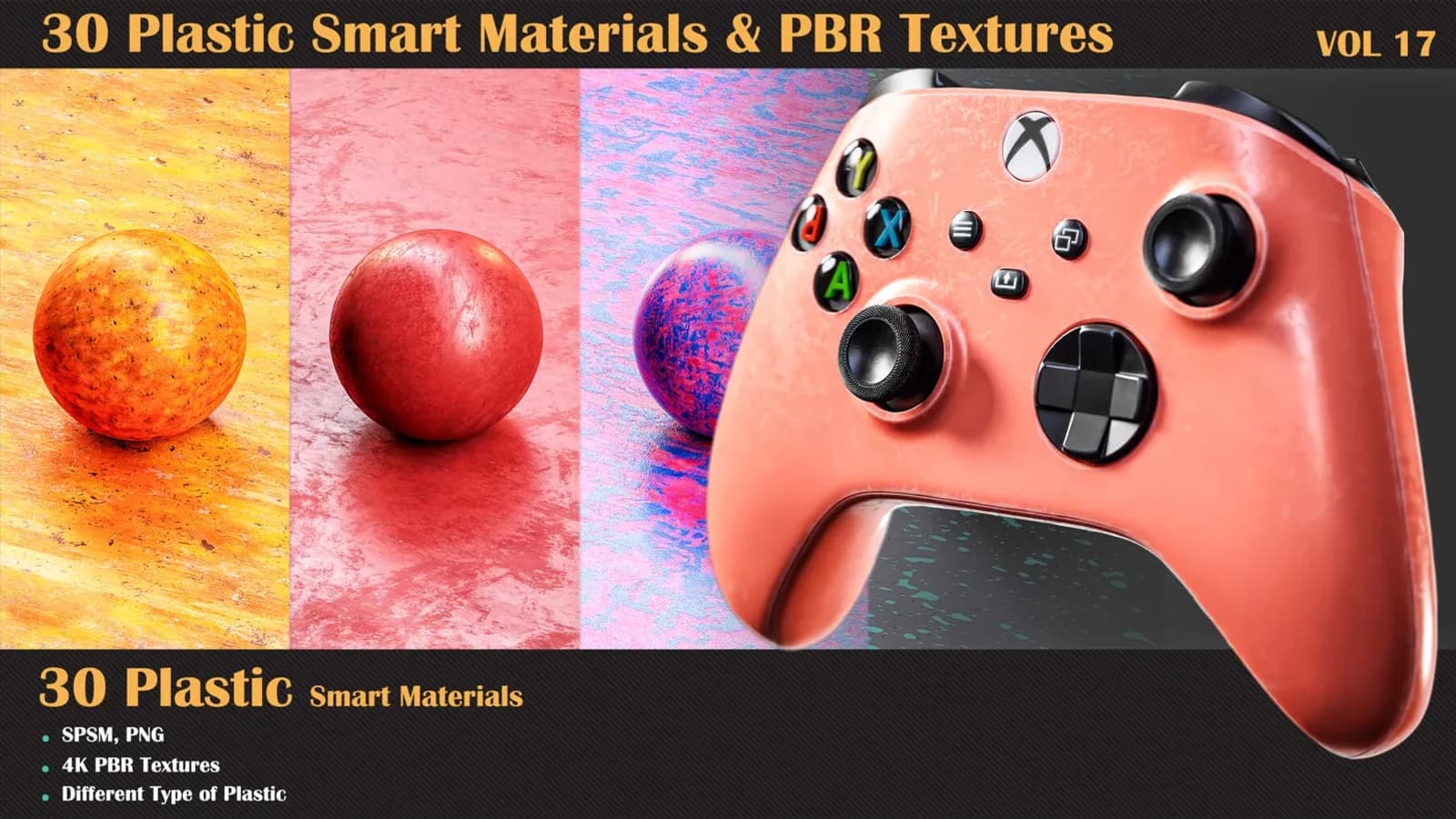 30 Plastic Smart Materials & PBR Textures — VOL 17 (Commercial Licence)